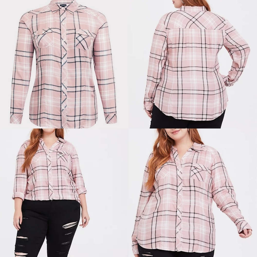 TAYLOR - PINK PLAID BUTTON FRONT SLIM FIT …